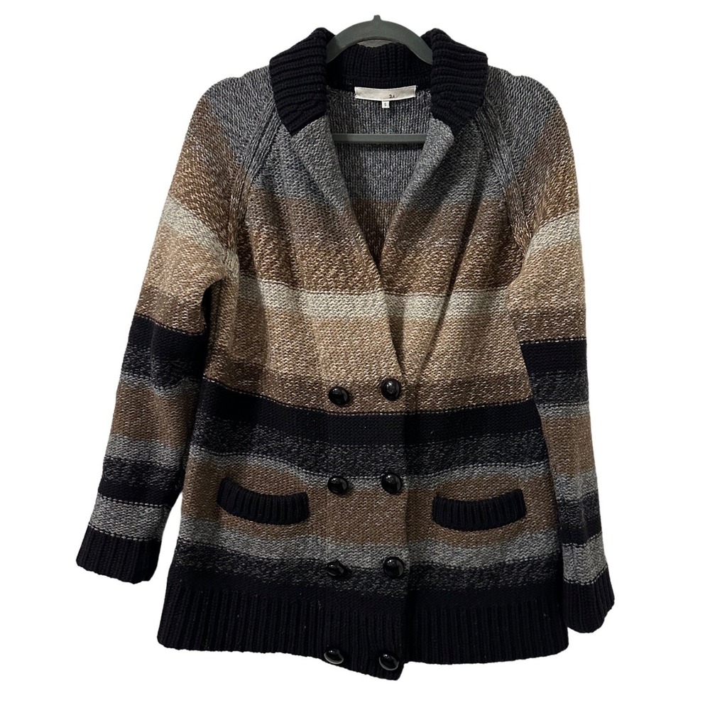 3.1 Phillip Lim Cardigan Womens S Brown Merino Wool Striped Grandpa Cozy Preppy